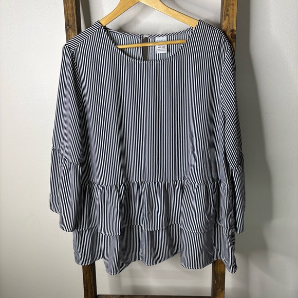 Time and Tru Tops - Time & Tru Striped Navy and White Women's Top